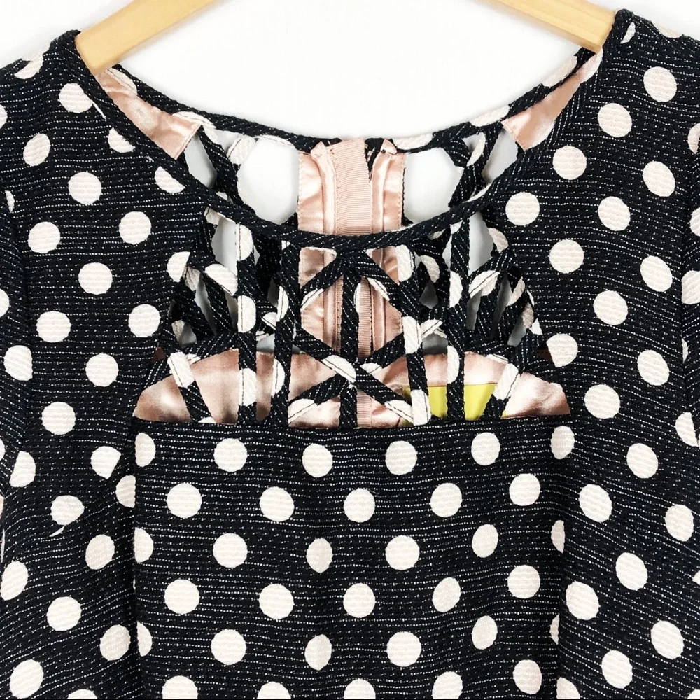 Anthropologie Maeve Nikola Polka Dot Mini Dress | Black White | Size 4 - Picture 3 of 14